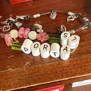 Personalized Beaded Bracelet with Pink & Green Accents